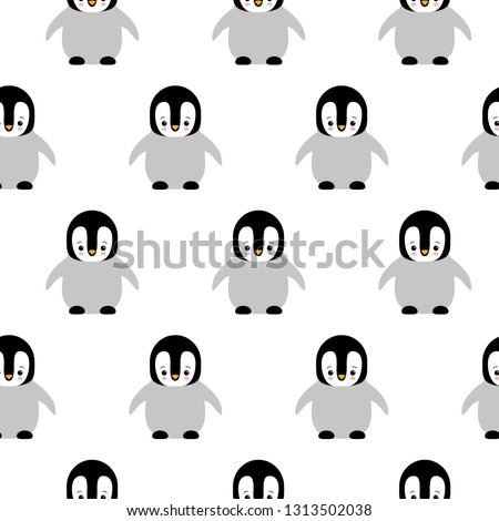 Seamless Pattern of Cute Cartoon Penguin Design on White Background