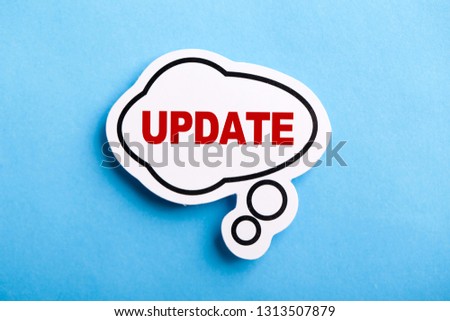 Update concept speech bubble isolated on blue background.