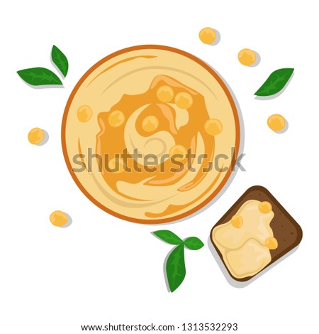 National food of Israel. Flat vector illustration. The view from the top. Hummus. Royalty-Free Stock Photo #1313532293