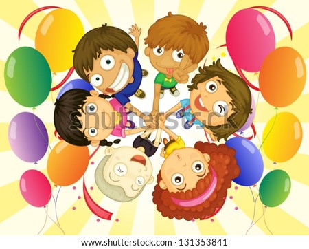Illustration of the kids in a party on a white background