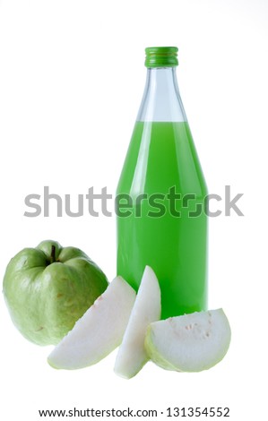 guavas juice in bottle with  isolated white