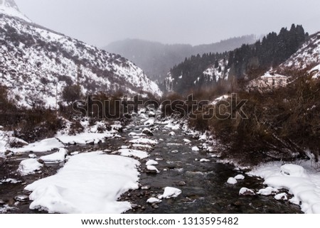 Mountain river in winter