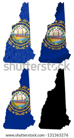 US New Hampshire state flag over map collage