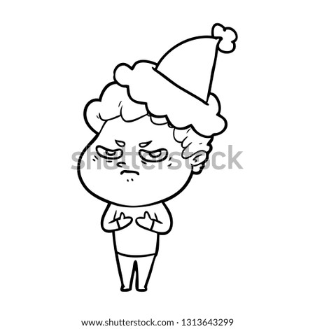 hand drawn line drawing of a angry man wearing santa hat