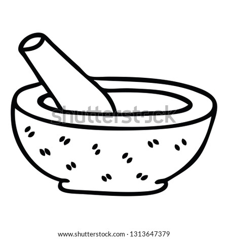 line drawing quirky cartoon pestle and mortar