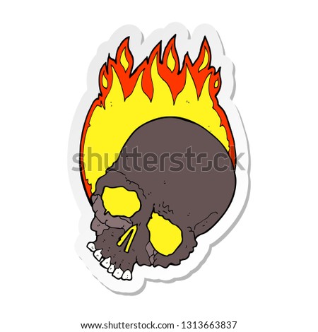 sticker of a cartoon burning skull
