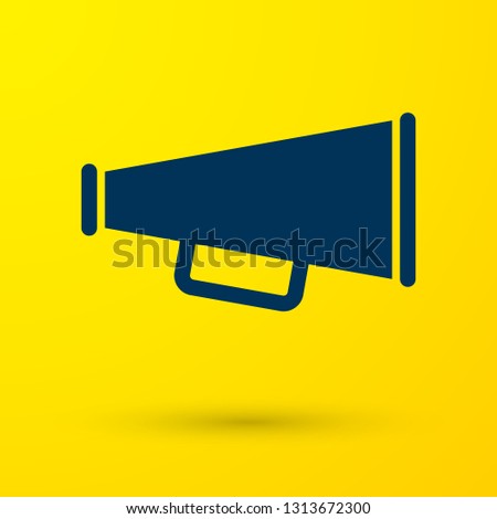 Blue Megaphone icon isolated on yellow background. Vector Illustration