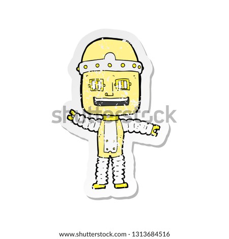 retro distressed sticker of a cartoon waving robot