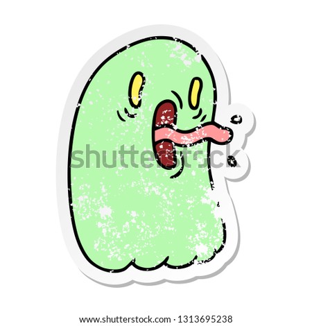 freehand drawn distressed sticker cartoon of kawaii scary ghost