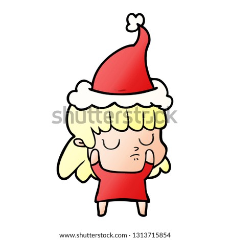 hand drawn gradient cartoon of a indifferent woman wearing santa hat