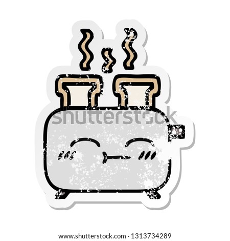 distressed sticker of a cute cartoon of a toaster