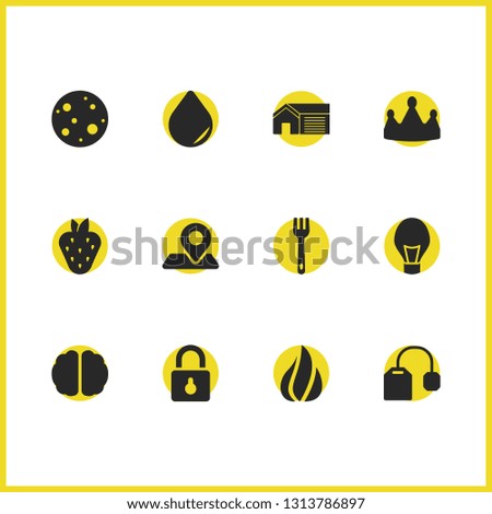 Universal icons set with bulb, fork and home elements. Set of universal icons and droplet concept. Editable  elements for logo app UI design.