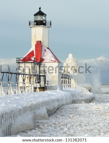 St. Joseph Lighthouse Lake Michigan Winter Royalty-Free Stock Photo #131382071