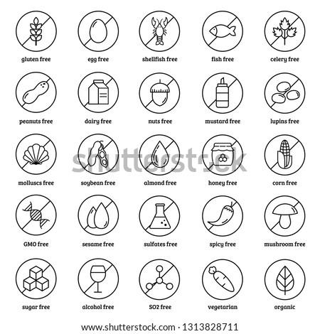 Allergens line icons vector set on white background.