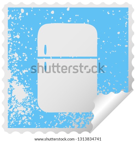 distressed square peeling sticker symbol of a fridge freezer