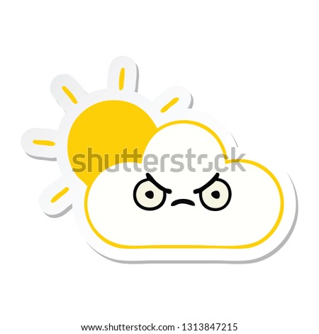 sticker of a cute cartoon sunshine and cloud
