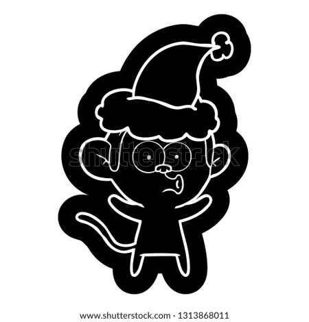 quirky cartoon icon of a surprised monkey wearing santa hat
