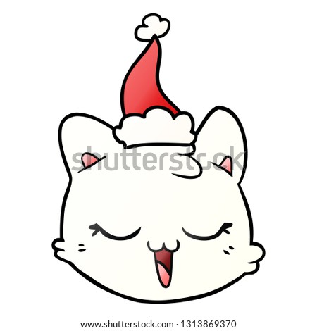 hand drawn gradient cartoon of a cat face wearing santa hat