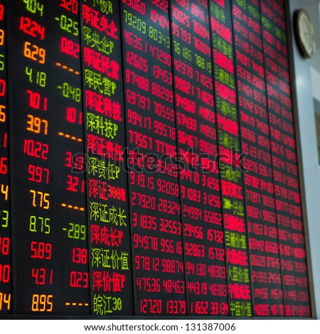 Display of Stock market quotes in China.