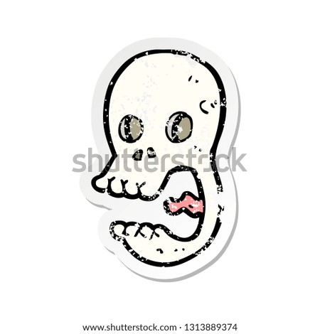 retro distressed sticker of a funny cartoon skull