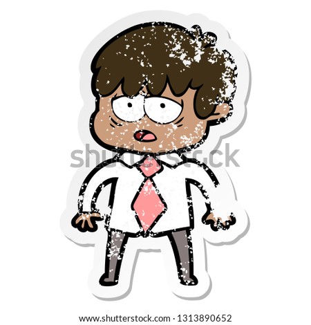distressed sticker of a cartoon exhausted boy