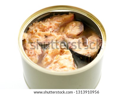 Canned mackerel. Canned food.