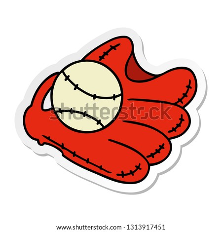 hand drawn sticker cartoon doodle of a baseball and glove