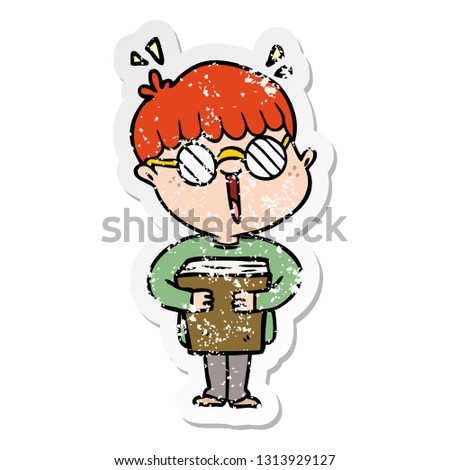 distressed sticker of a cartoon boy and book