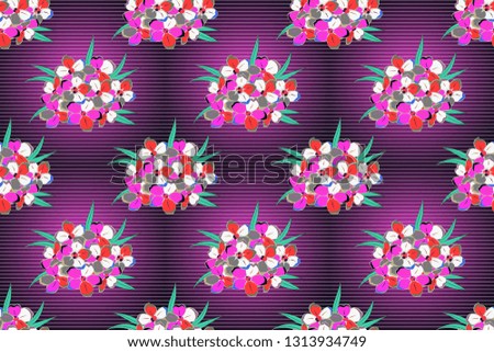 Seamless pattern with decorative summer primula flowers in gray, purple and brown colors, watercolor raster illustration.