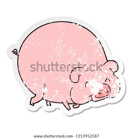 distressed sticker of a cartoon pig