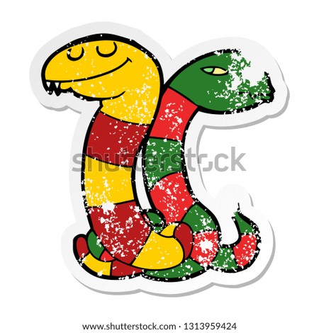 distressed sticker of a cartoon snakes