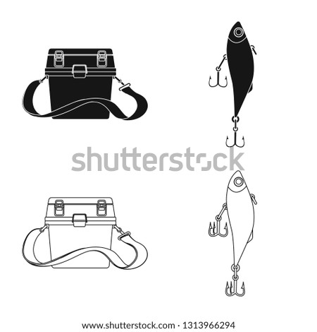 Vector illustration of fish and fishing logo. Set of fish and equipment stock symbol for web.