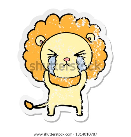 distressed sticker of a cartoon crying lion