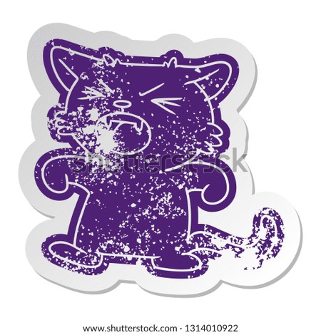 distressed old cartoon sticker of a screeching cat