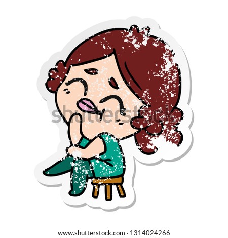 freehand drawn distressed sticker cartoon of a kawaii woman
