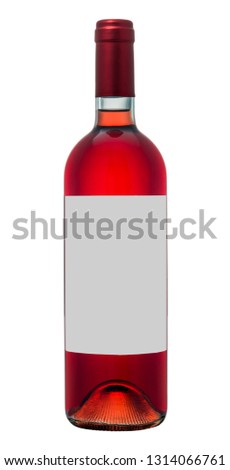 A bottle of red wine, isolated on white background, blank label, saved clipping path