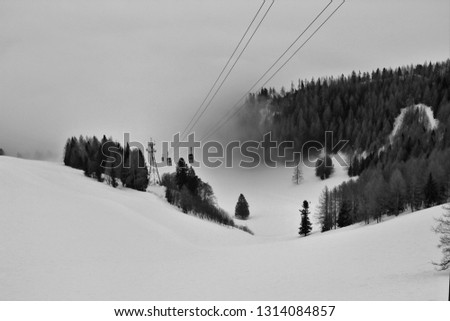 A picture of the Austrian mountains in monochrome