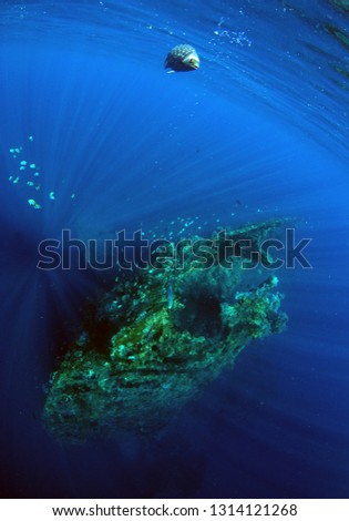 Wreck Liberty - Incredible underwater world. Wide angle underwater photography. Tulamben, Bali, Indonesia. 