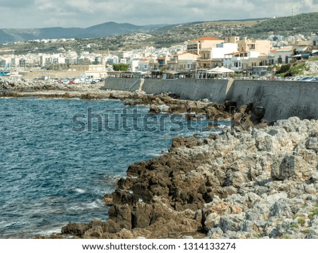 Coast line and castle wall at Rethimno, Crete Island, Greece