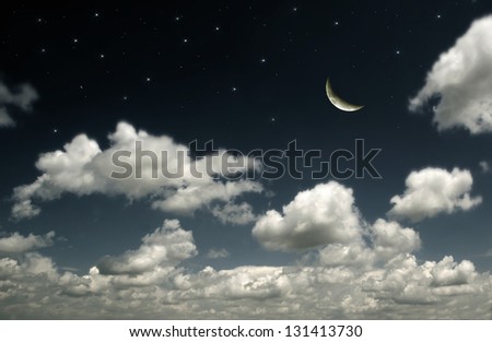 the night sky, the moon and the stars