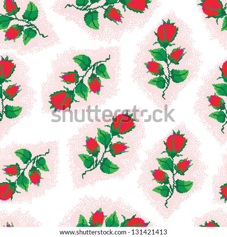 Red rose seamless mosaic background floral pattern. Ornament wallpaper flower texture (vector format also available in my portfolio)