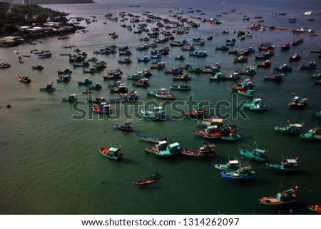 Many coloful asian boats  fishing   in the sea  