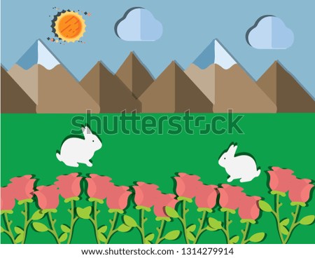 rabbit big sun nature collection on blue sky background