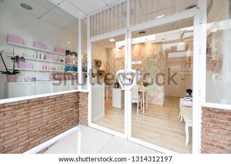 Beauty, wellness and spa salon entrance. Aesthetic concept Royalty-Free Stock Photo #1314312197