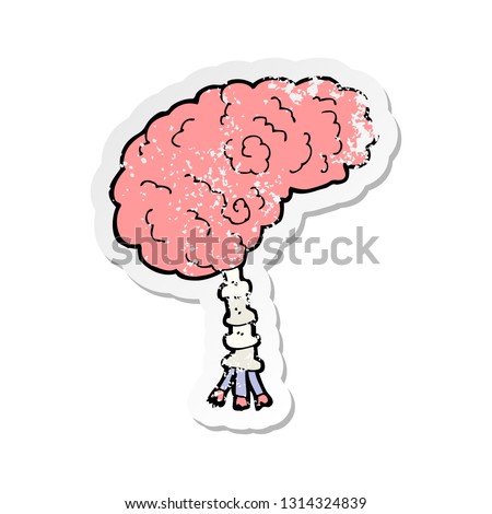 retro distressed sticker of a cartoon brain