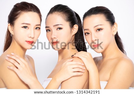 closeup of three asian beauty face