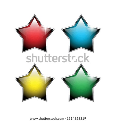 Set of multi colored stars with a silver frame, with space for your text. Vector illustration.