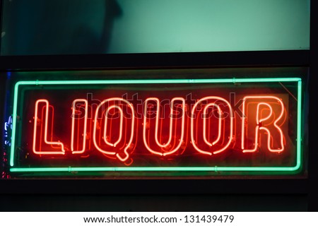 A liquor neon sign on a bar in Atlanta, Georgia