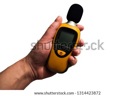 


Isolated yellow sound meter holding in hand on white background. Commonly used in noise pollution studies, used for acoustic (sound that travels through air) measurements. Royalty-Free Stock Photo #1314423872
