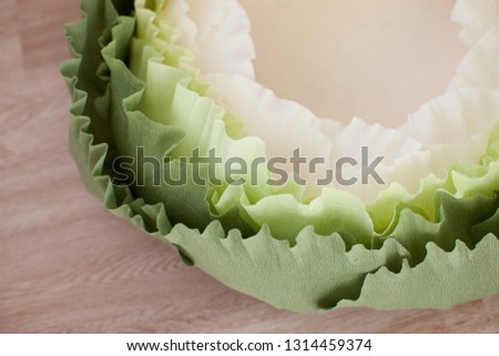 Paper cabbage for a newborn photo shoot, background template, texture for first child photo. Paper cut, handmade, art. 